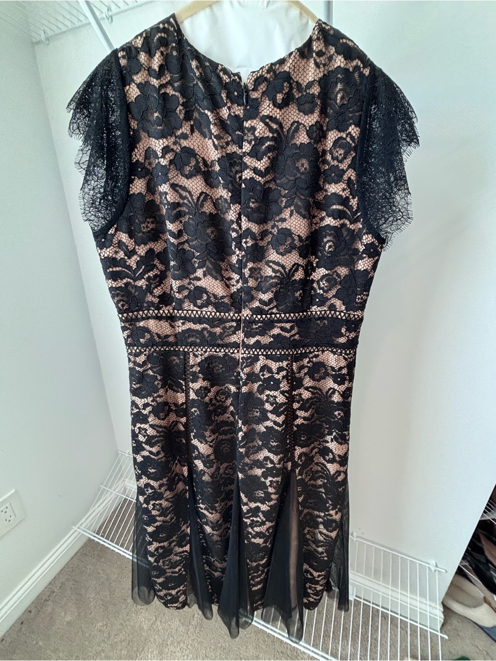 White House Black Market Black Lace Midi Dress with Nude Underlay - Picture 3 of 6